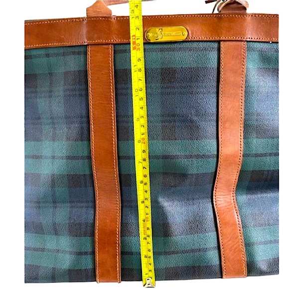 MRALPH LAUREN Black Watch Plaid Coated Canvas Brown
Leather Top Zip Shoulder Bag - Picture 11 of 16